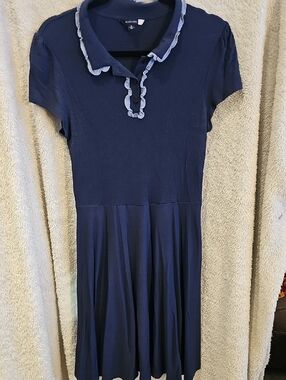 Modcloth Navy Dress with Light Blue Ruffle Trim
